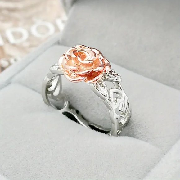 1pc Fashion Rose Golden Flower Men's Ring Vintage Silver Plated Two-tone Ring - Picture 1 of 7